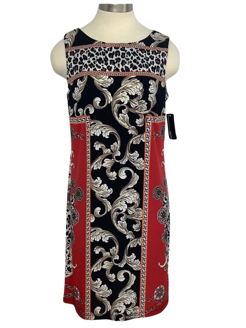 Baroque Print Shift Dress Red-Multi Deadstock Size Large
